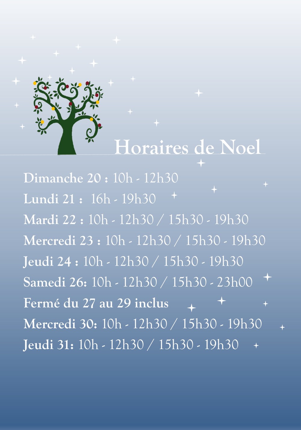 horaires de noel